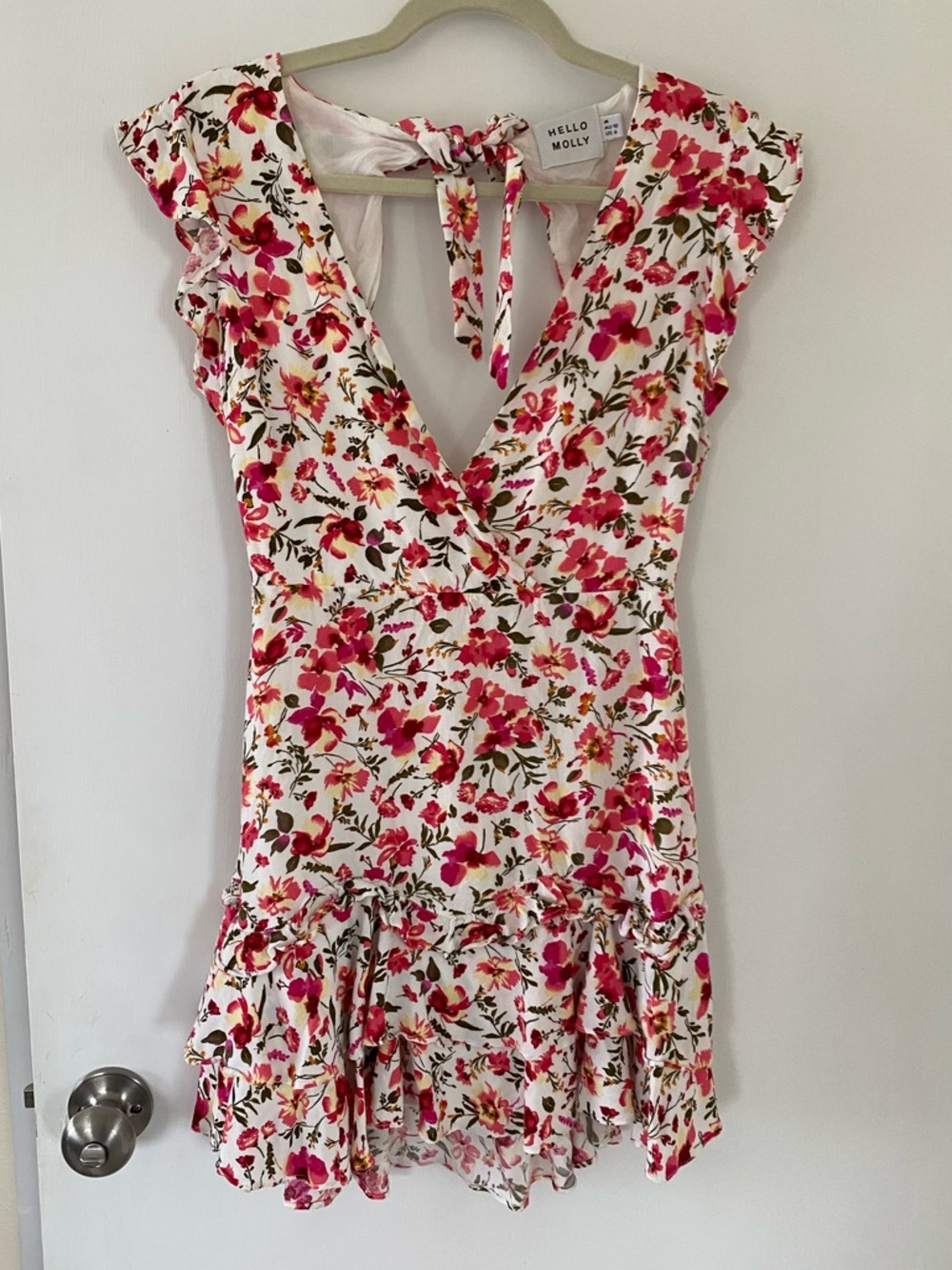 Hello Molly Floral Tie-Back Mini Sun Dress Cottagecore Tomato Girl Summer Size 6